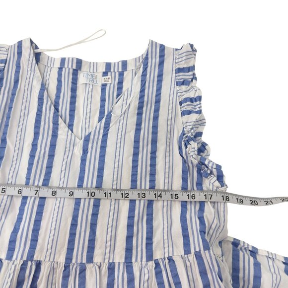 Blue & White Striped Ruffle Sleeveless A-Line Dress By Time And Tru Size S (4-6) - Picture 5 of 9